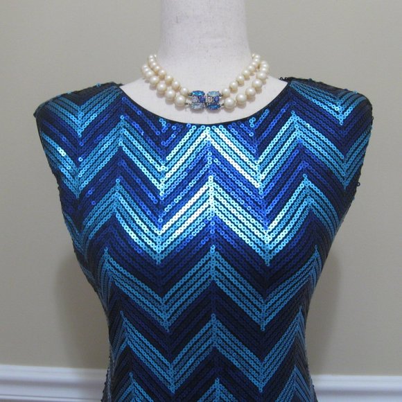 Sequin Party Dress sz S - M Aqua Blue Purple Stretch Mini - Picture 2 of 10